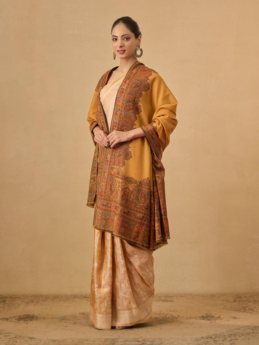 Pashmoda Women Arcadia Borders Kashmiri Jamawar Woven Design Shawl (Size: 40x80in, 101x203cm) SECS55