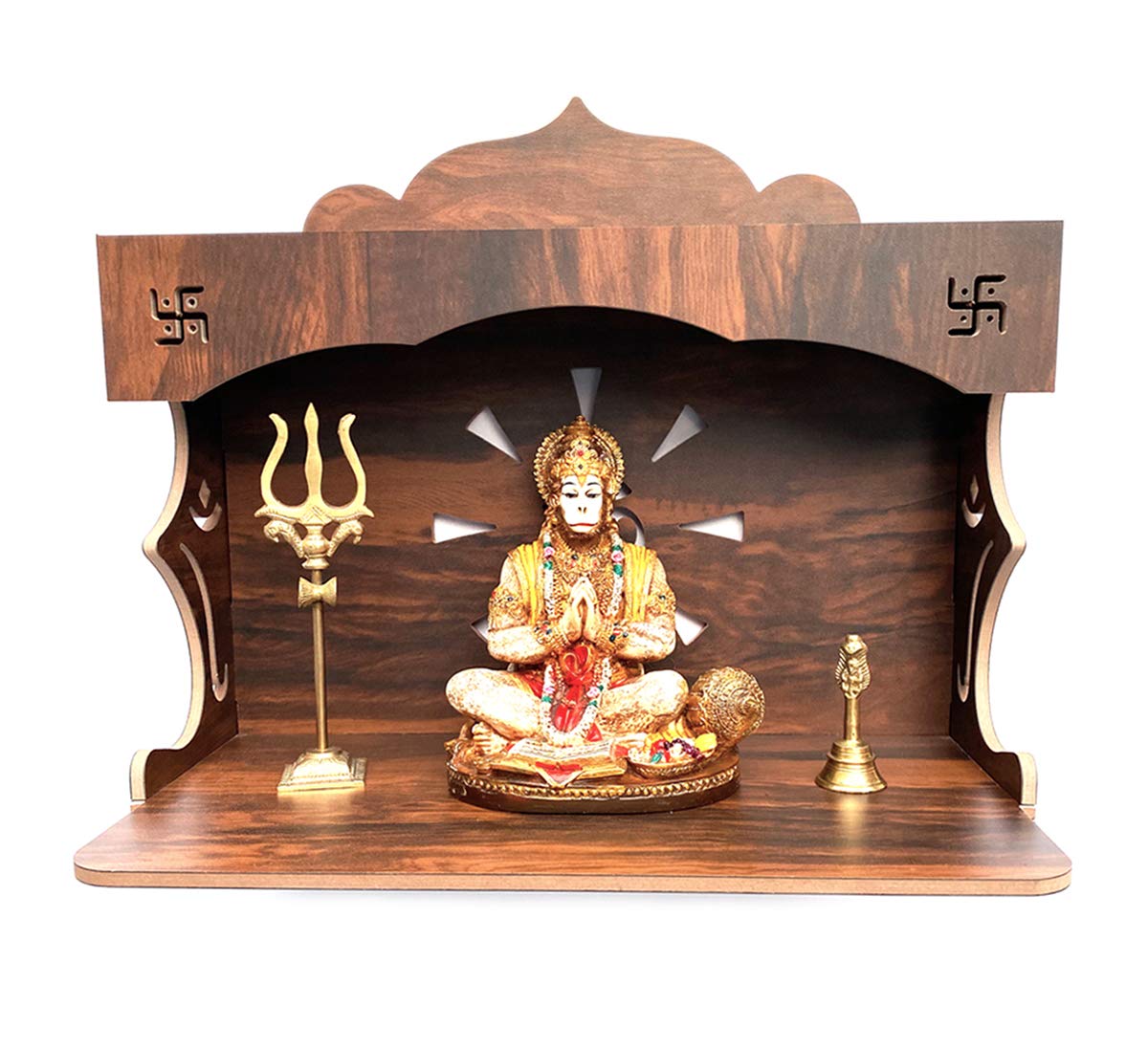 7CR Wood Art and Craft Temple (Brown_28 x 43 x 22 cm)