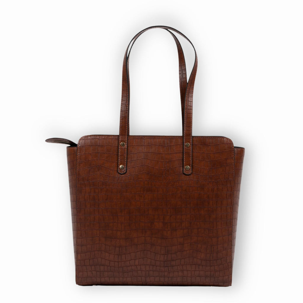 The Gusto Beyond+ Croco - Premium Vegan Leather Tote Bag for Women, Big Size | Stylish Handbag for women with Zip Closure | Fit for Office Bag, College, Travel Use | Handcrafted in India (Tan)