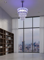 swanart Zephyra Rotating Crystal Chandelier with Multi Color LED, Bluetooth Music System, 3-Tier K9 Crystal Ceiling Light for Living Room, Bedroom & Luxury Interiors