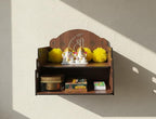Bindian Wooden Wall Hanging Temple for Home and Office | Double Shelf Pooja Mandir for Idol and Diya | Engraved 'Shree' Symbol | Dark Walnut Finish Medium Size Mandap for Devotional Decor