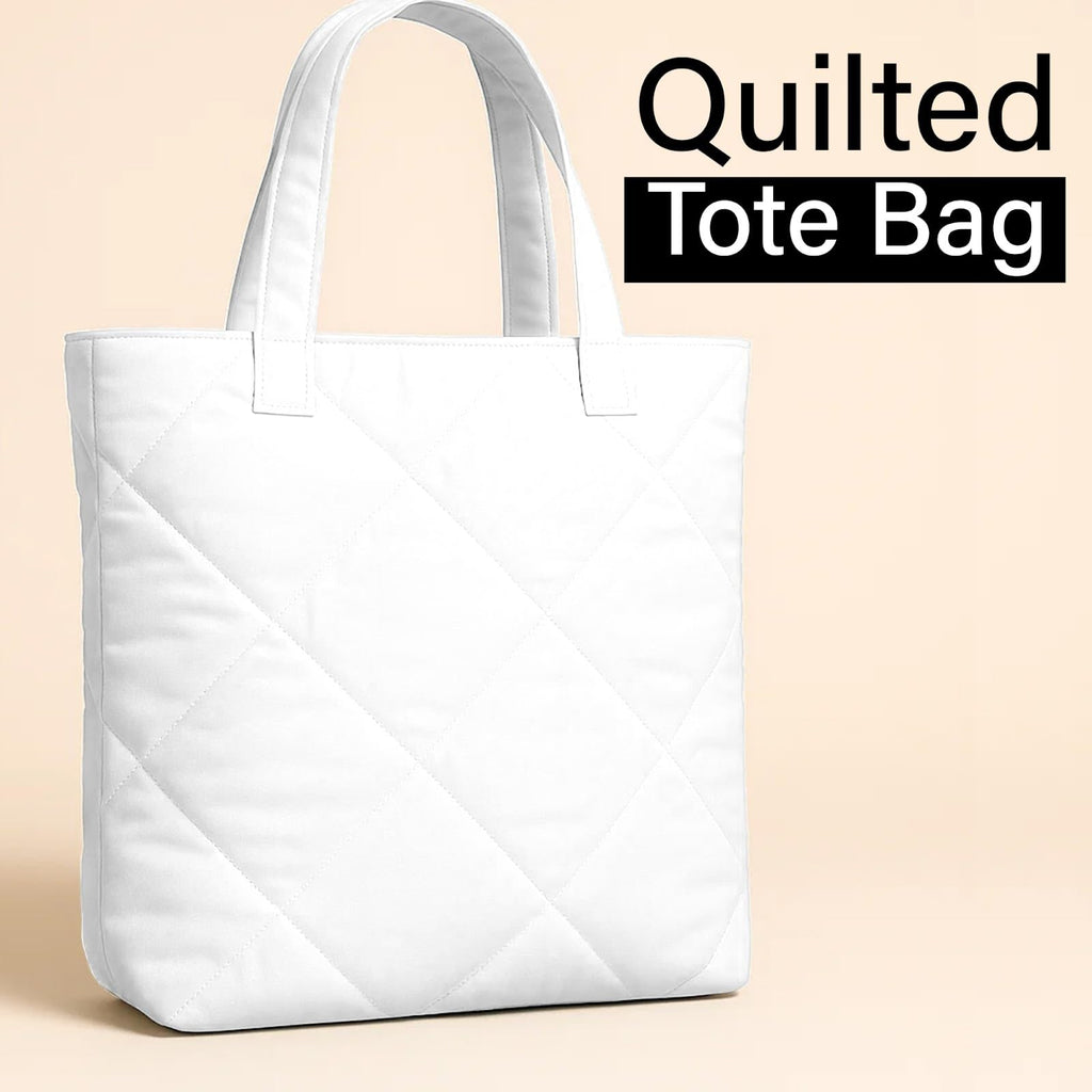 mahaveer cotton Quilted Waterproof Tote Bag | 15x15 Inch Large Shopping & Grocery Tote | Open-Top Classic Carry Bag for Daily Use | Multi-Purpose Reusable Handbag for Women, White