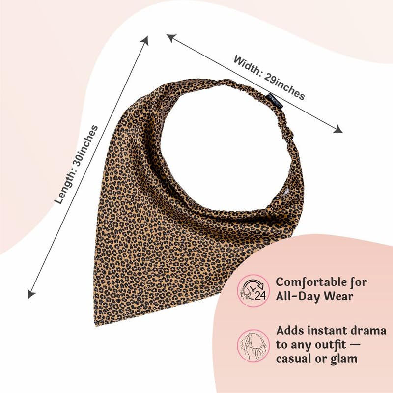 Hair Drama Co. Le Noir Floral Print Elastic Bandana Head Scarf for Women | Silk Satin Head Wrap Bandana Scarves | Boho Style Statement Headband Scarves | All Day Wear Scarves | Hair Scarf Accessories