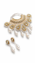 Handmade Kundan Pearl Necklace and Earring Set for Laddu Gopal Ji, Size 4-5, Gold and White
