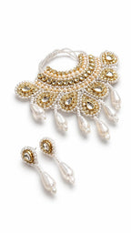 Handmade Kundan Pearl Necklace and Earring Set for Laddu Gopal Ji, Size 4-5, Gold and White