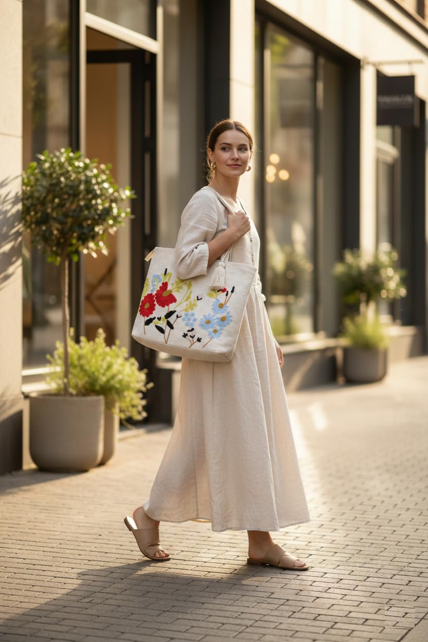 OLL OO LA LA BEAUTY Canvas Tote Bag for Women | Tote Bag | Pinterest Shoulder Bag | Cotton Shoulder Bag | Boho Tote Bags | Casual Daily Use Handbag for Office, College, Shopping & Travel - DGSN-08