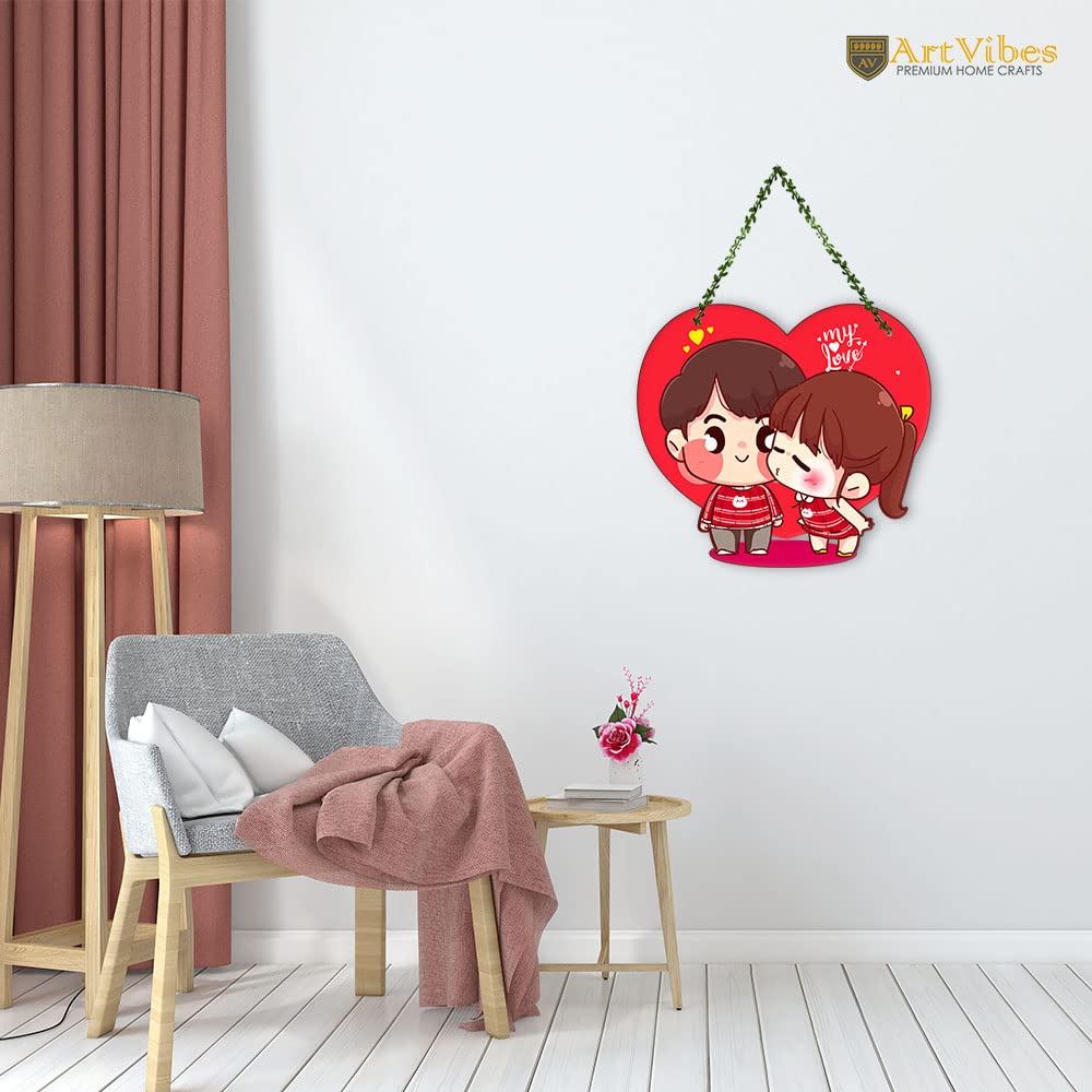 Artvibes Cute Couple Wooden Wall Hanging for Decoration | Valentine Gift for Partner | Couple Gift | Gift Items For Girlfriend Boyfriend Husband Wife | Wall Illustrations | Wall Accent (WH_8310N)