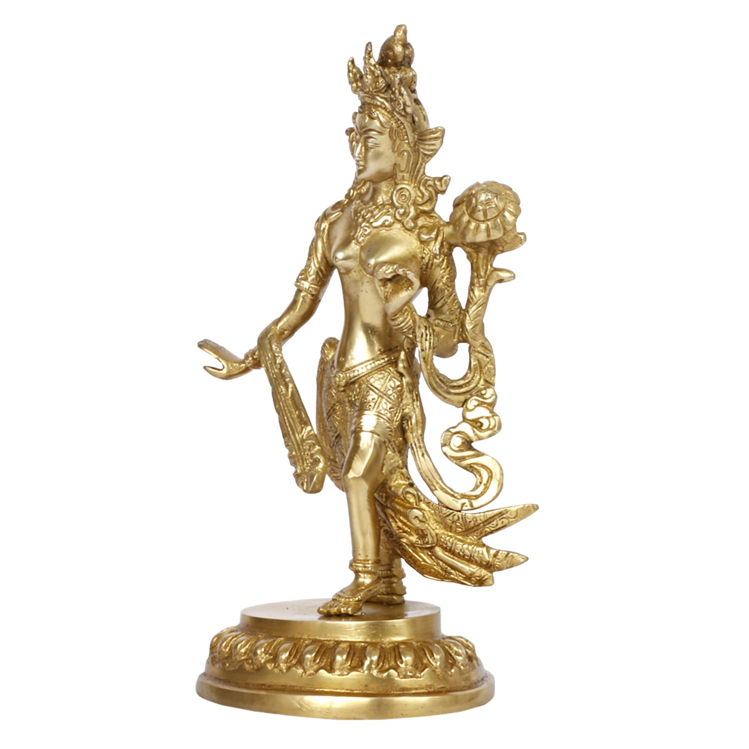 ARTVARKO Brass Goddess Tara Standing on Beautiful Pedestal Health Happiness Wealth Height 9 Inches
