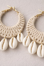TR haute Boho Cowrie Shell Earrings for women and girl, Handmade Macrame Hoop Design with Natural Seashells, Beach Style Statement Jewelry, Cream Color , lightweight, daily, party and office style earring.