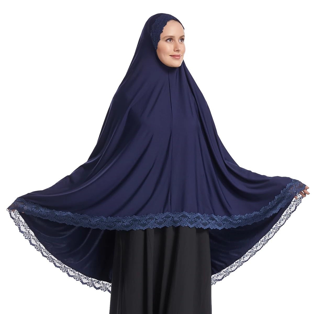 ICW Women Stretchable Jersey Jilbab Cum Prayer khimar Hijab (Free Size) 42 Inch (Blue)