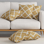 HUESLAND Premium Cotton Cushion Cover 16 inch x 16 inch | Decorative Square Throw Pillow Covers Set for Sofa, Living Room & Bedroom | Set of 5 | Quatrefoil Light Brown