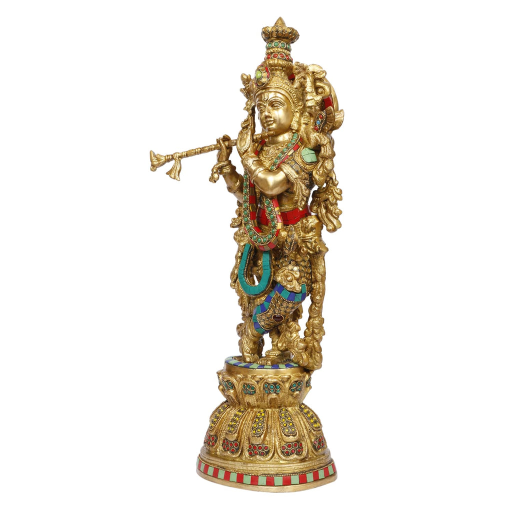 ARTVARKO Krishna Brass Krishan Decorative Showpiece Figurine for Pooja Room & Gift Idol Statue Sculpture (21)