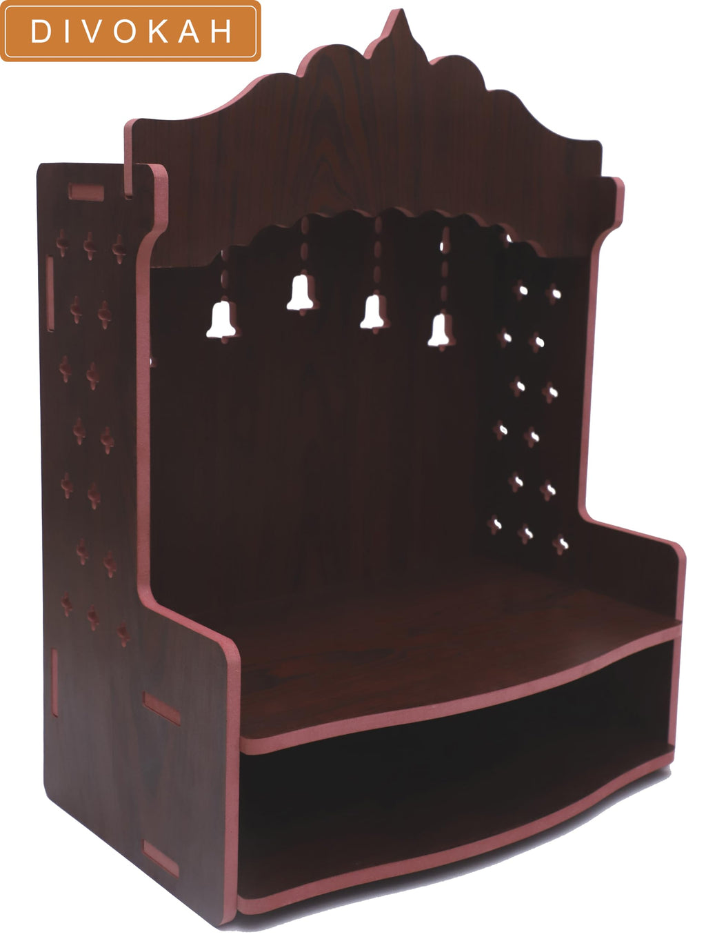 DIVOKAH® Beautiful MDF Wooden Temple/Home Temple/Pooja Mandir (8 MM Plywood Thickness) BR Bell