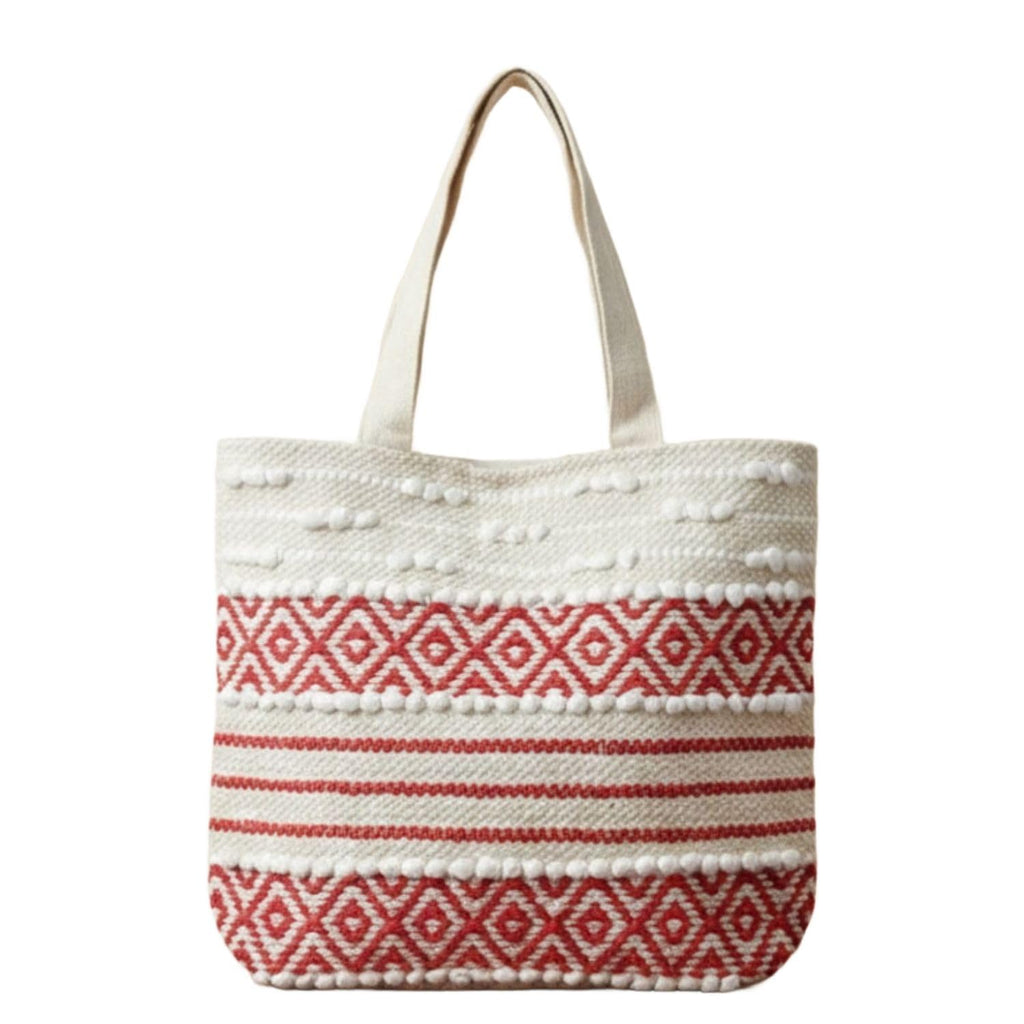 Värde Handmade Cotton Tote Bag for Women | Boho Ethnic Embroidered Shoulder Bag | Red & White Patterned Casual Handbag | Eco-Friendly Lightweight Daily Use Tote Bag for Shopping, Travel & Office