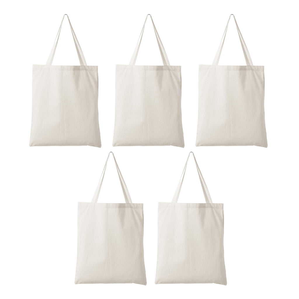 IVILLAGE Unisex Durable And Reusable Tote Bags 100% Cotton Shopping Bag - Multipurpose Designer Bag Compact, Lightweight & Eco-Friendly Sturdy Bag - 7 Kg Capacity (Pack Of 5)