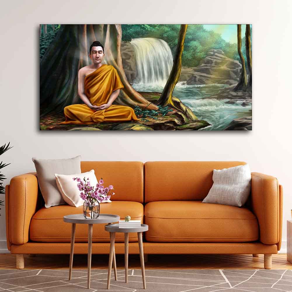 VIBECRAFTS Premium Canvas Wall Painting of Madition Buddha With Frame for Living Room Drawing Room Home|Office|Gift (PTVCH_2204)