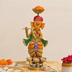 ATRANGI STUDIO Ganesha Iron Tealight Holder | Handcrafted Festive Decor | Designer Tealight Candle Holder | Hold 3 tealight Candles | Perfect for Pooja Shelf, Side Table & Gifting | 13 Inch