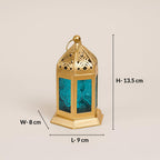 MARKET 99 Moroccan Lantern Candle Holder | Metal & Glass Tealight Lantern | Golden & Blue Decorative Lamp | Home Décor for Living Room, Table & Dinner Setup | (Use LED T-Light only)