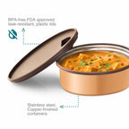 VAYA TYFFYN Lunch Box for Kids for School,Copper Finished Stainless Steel Tiffin Box, Insulated Tiffin Box for Office for Women, 600ml with 2 Leakproof Containers, Hot Lunch Box for Boys, Green