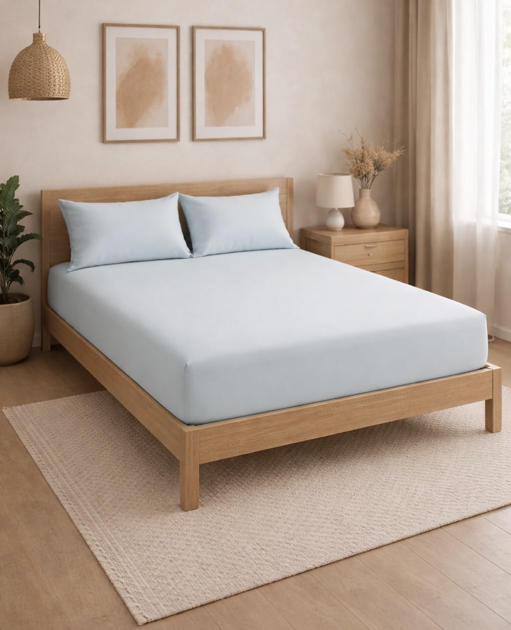 THE HOME STYLE Solid Cotton Feel Pillow Covers (18 x 28 inches, Set of 2 Pcs) | 300 TC | Super Soft & Smooth (Sky)