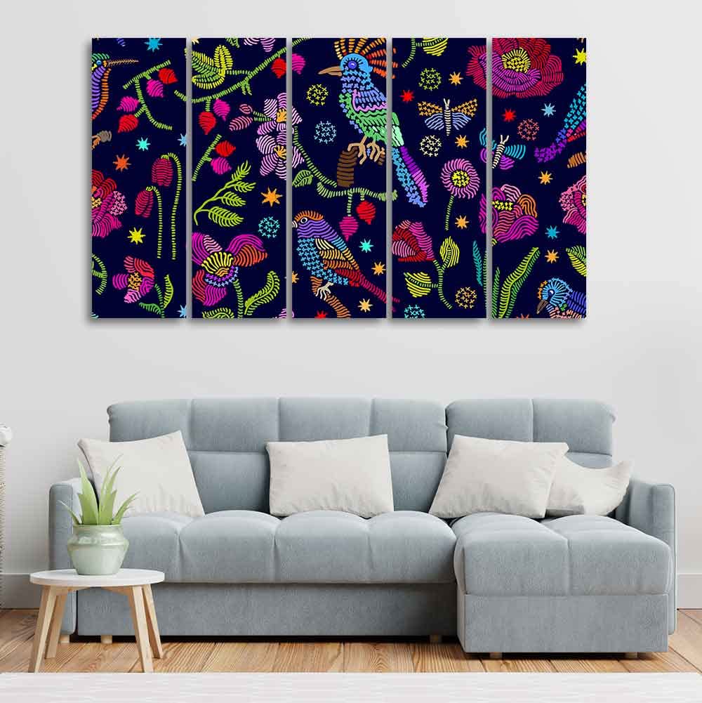 VIBECRAFTS Beautiful Birds, Flowers & Butterfly 5 Pieces Canvas Wall Painting For Home | Office | Living Room | Gift (PTVC5Pcs4_8546)
