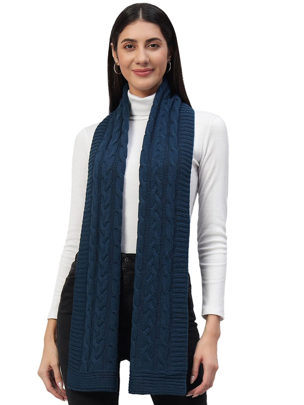 Ravaiyaa - Attitude is everything Reversible Wool Scarves Knitted Pattern Women Neck Wraps Muffler Winter Wool Scarf 65 x14 Inch (Blue)
