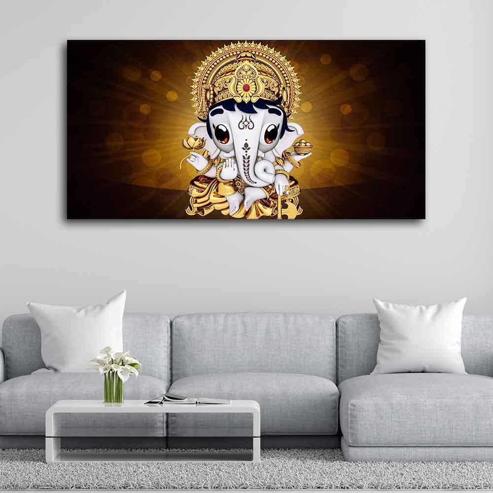 VIBECRAFTS Canvas Paintings for Living Room Drawing Room Little Ganesha Canvas Wall Painting Fitted With Wooden Frame For Home | Office | Living Room | Gift (PTVCH_2497)