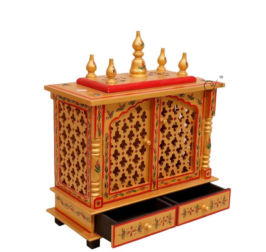 Wood To Cart Beautiful MDF Wooden Temple/Pooja Mandir for Home and Office/Wall Mounted Temple/Puja Stand(Gold - 18x9x22 inches)