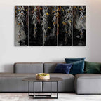VIBECRAFTS Willow Branches with Gold Butterflies Wall Painting of Five Pieces For Home|Office|Living Room|Gift (PTVC5Pcs4_8723)