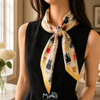 GISHIKI Cat Print Scarf | Hand-drawn Cat Illustrations | Lightweight Satin touch | One Size