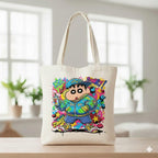 RenuKiran Welfare Foundation RWF Shinchan Printed Canvas Tote Bag For Men and Women Stylish Eco-Friendly Cotton Handbags, Canvas Tote Bags for College Girls & Boys