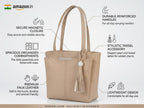 PAVILONN Women Tote Bag Ladies Handbag Shoulder Office Shopping Work Laptop PU Leather Brown Travel College Daily Use Designer Large Stylish Fashion Zipper Commuter Gift (CREAM)