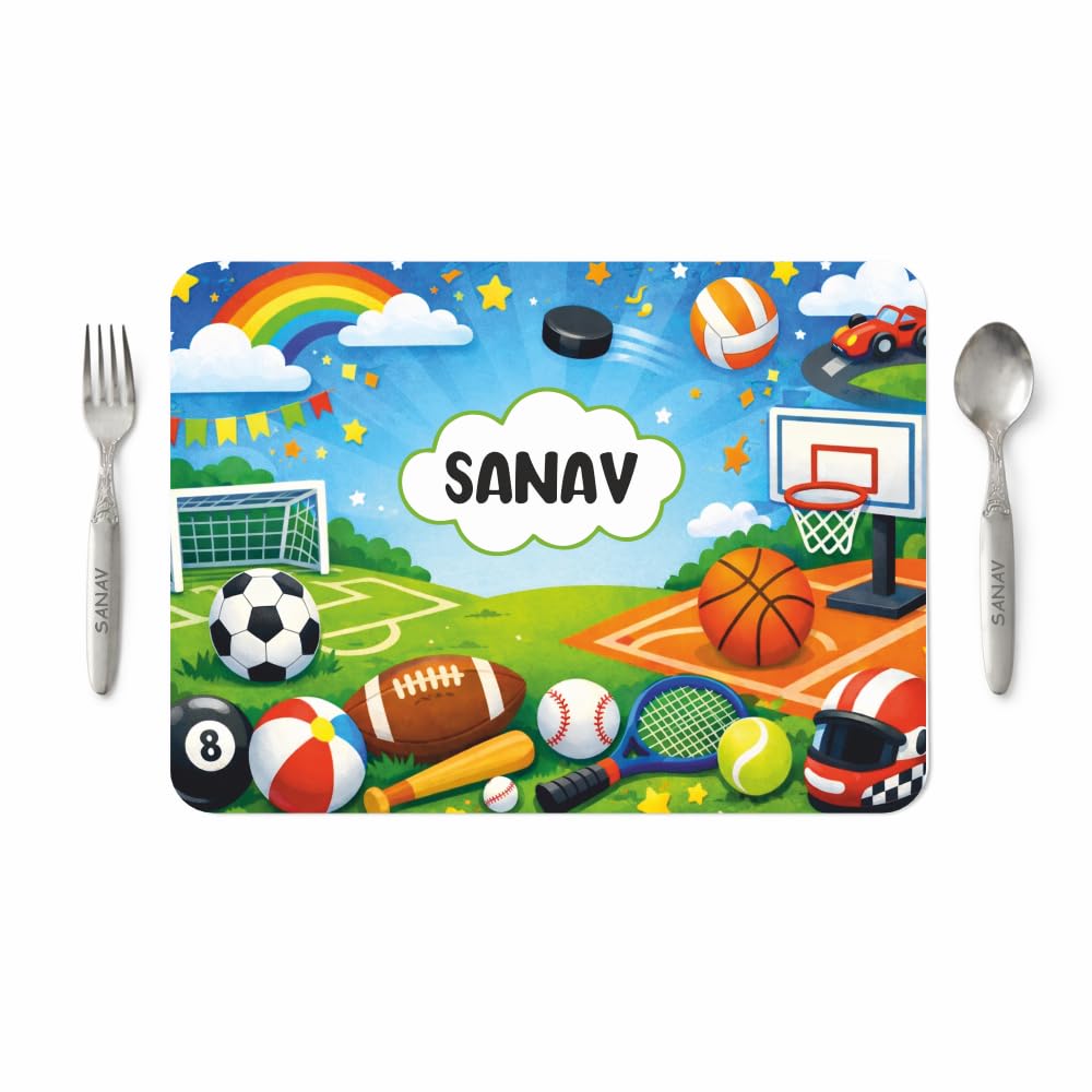 VS GIFTS Customized Table Mat with Name & Design Engraving | Personalized Dining Mat with Spoon & Fork | Customized Birthday Gift for Kids (Football) Kafalo