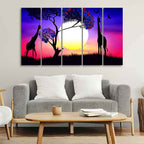 VIBECRAFTS Pair of Giraffe at Night Canvas Wall Painting of Five Pieces For Home|Office|Living Room|Gift (PTVC5Pcs4_8736)
