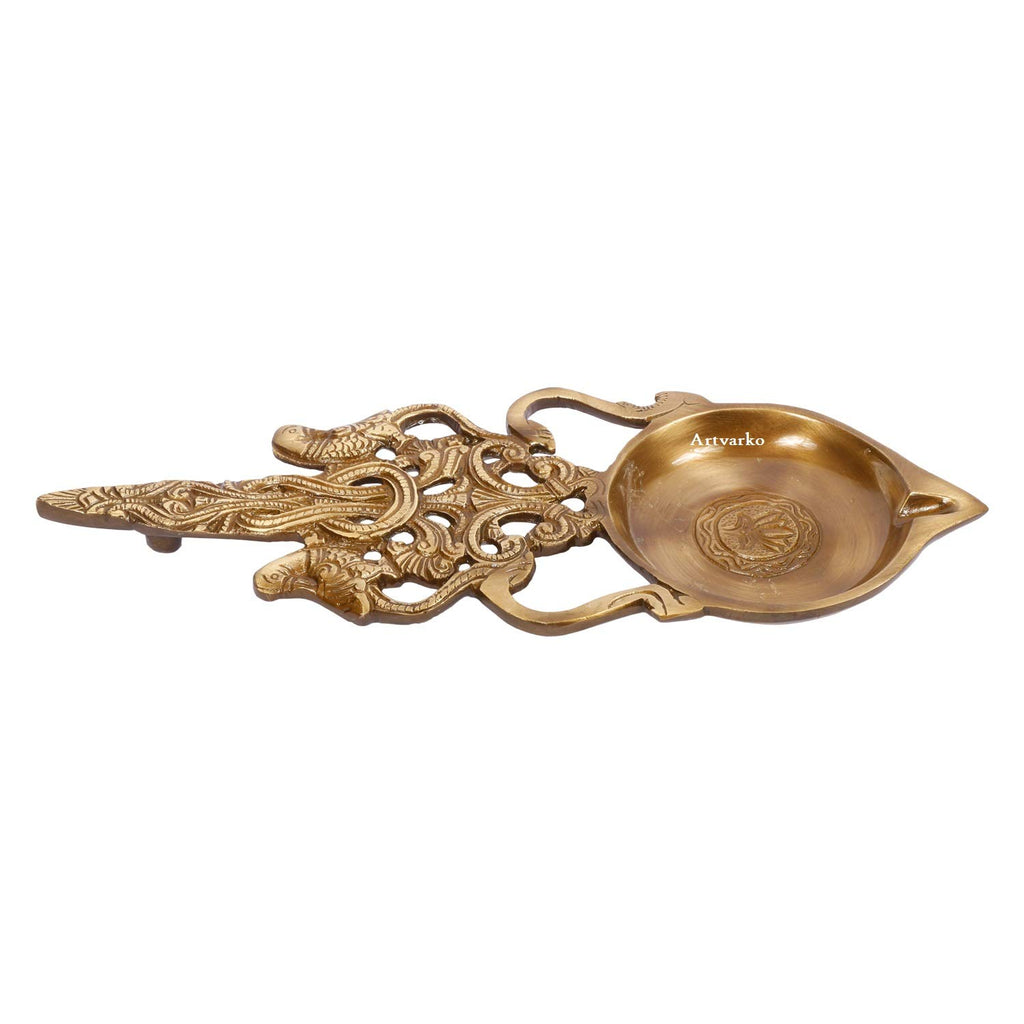 Artvarko Brass Aarti Diya with Handle | Pooja Dhoop Stand Incense Burner and Jyoti Deepak Oil Lamp Loban Holder (11x4x1 Inches)