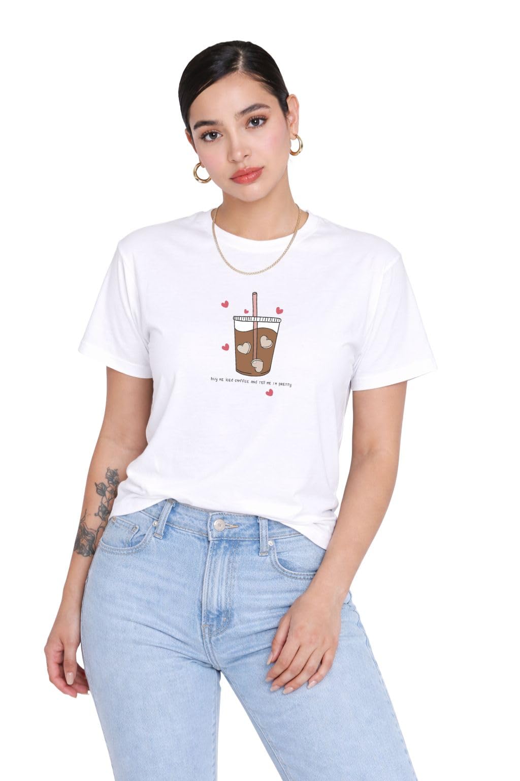 PeaceOut Valentine’s Day Gift Set Combo for Women/Her | Printed Cotton T-Shirt – Regular Fit with Printed Tote Bag, Heart Keychain (in, Alpha, S, Regular, White COFFEECLUB)
