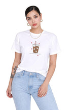 PeaceOut Valentine’s Day Gift Set Combo for Women/Her | Printed Cotton T-Shirt – Regular Fit with Printed Tote Bag, Heart Keychain (in, Alpha, S, Regular, White COFFEECLUB)