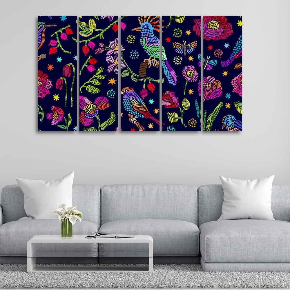 VIBECRAFTS Beautiful Birds, Flowers & Butterfly 5 Pieces Canvas Wall Painting For Home | Office | Living Room | Gift (PTVC5Pcs4_8546)