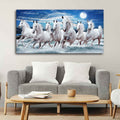 VIBECRAFTS Canvas Paintings for Living Room Drawing Room Beautiful Seven Running Horses Wall Painting in Water Wall Art Fitted with Wooden Frame for Home|Office|Gift(PTVCH_2255NN) (Multi 5)