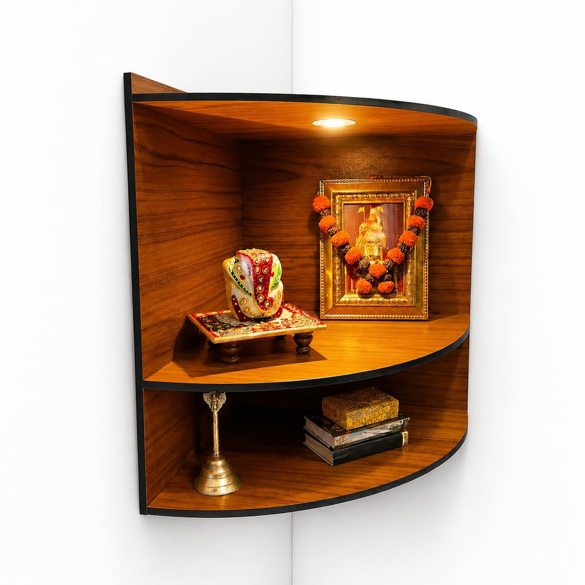 Zesta Wooden Mandir for Home Big Size | DIY Pooja Mandir with LED Spot Light | Devghar Cabinet for Living Room or Office | Wall Mounted Pooja Unit for Home (Mandir for Corner)