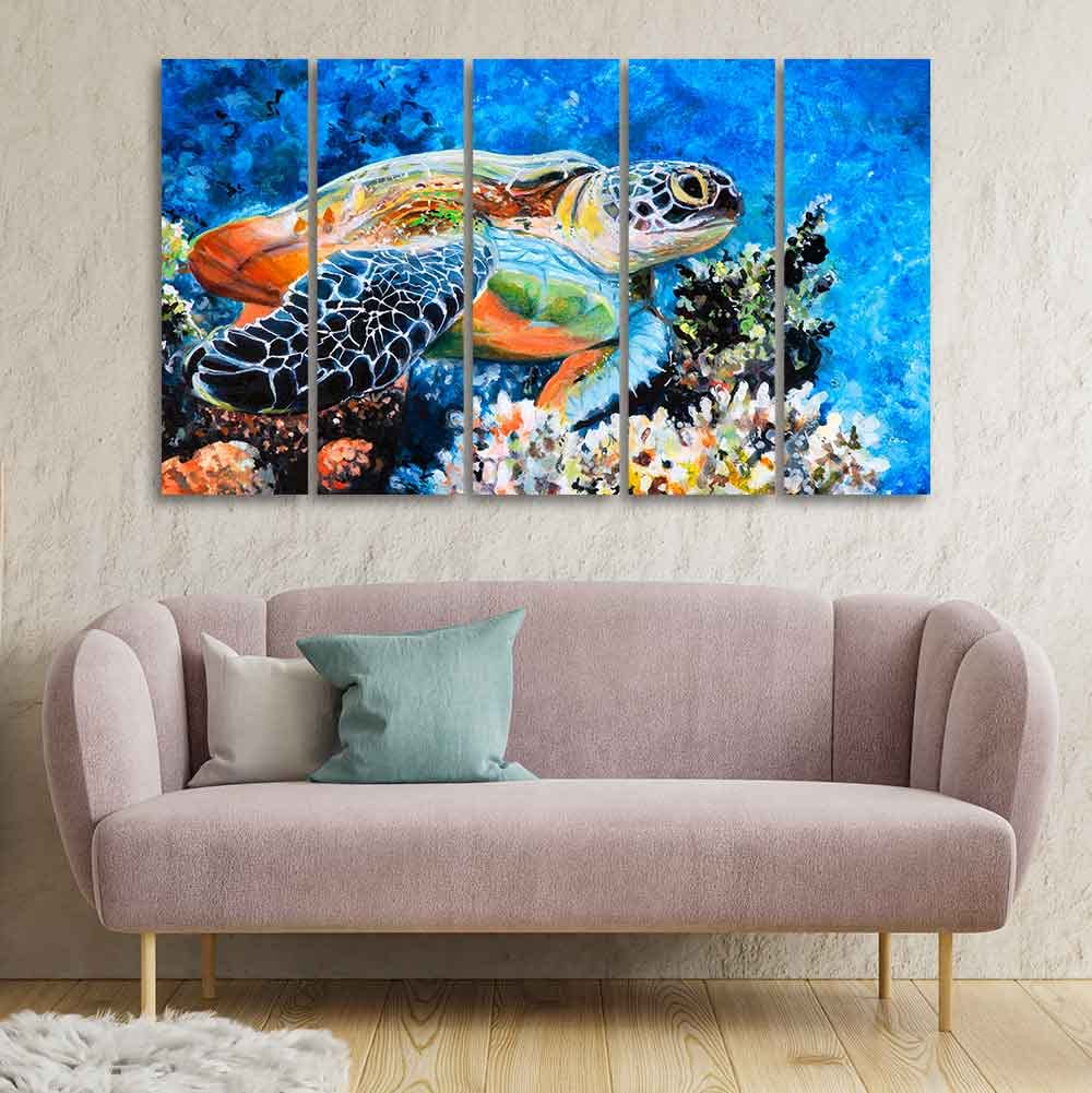 VIBECRAFTS Colorful Turtle Canvas Wall Painting of Five Pieces For Home|Office|Living Room|Gift (PTVC5Pcs4_8721)