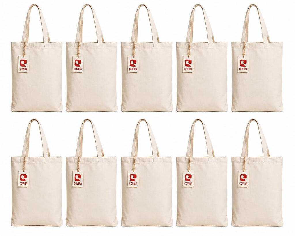COVIRA 14x16 Inch Plain Canvas Tote Bag | 12 Pcs |100% Organic Reusable 350 GSM Cotton Handbag for Shopping, Daily Use, Grocery, Craft Diy Painting and Storage