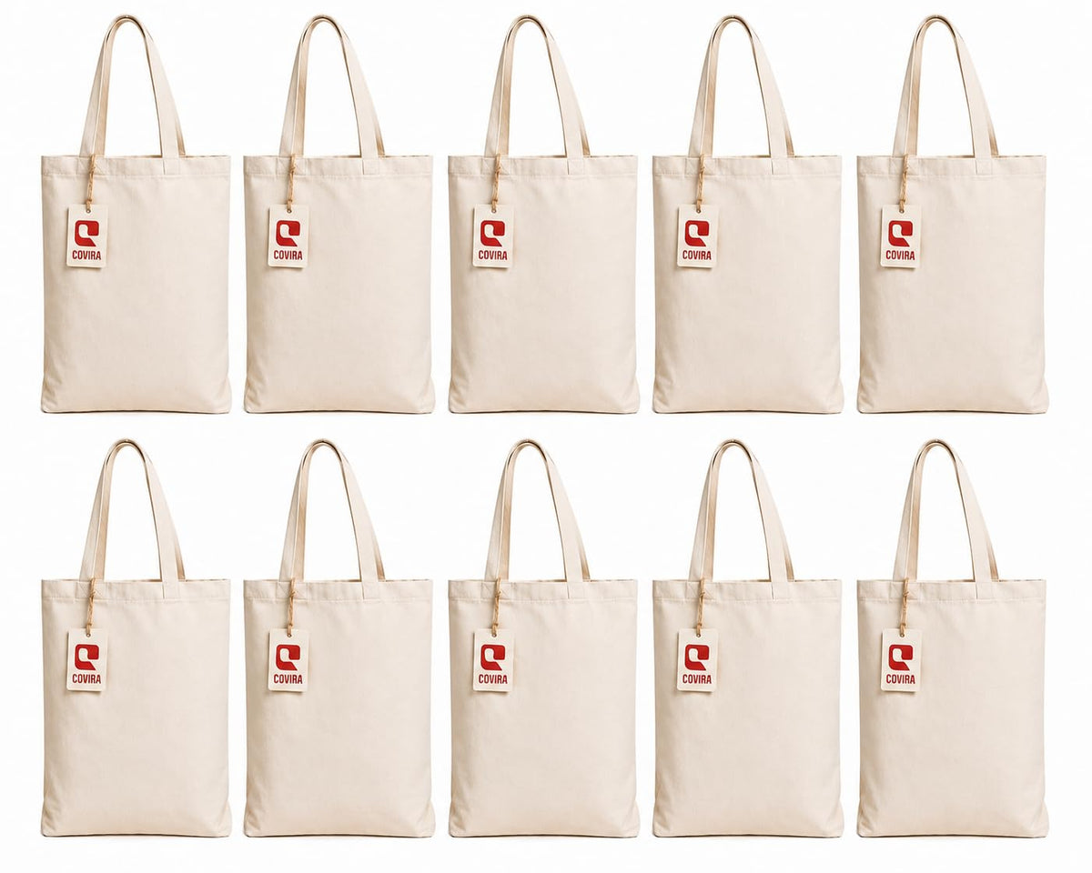 COVIRA 14x16 Inch Plain Canvas Tote Bag | 10 Pcs |100% Organic Reusable 350 GSM Cotton Handbag for Shopping, Daily Use, Grocery, Craft Diy Painting and Storage