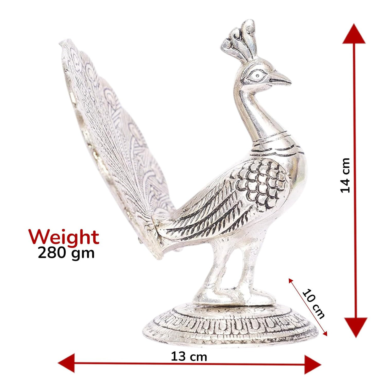 KridayKraft Peacock Metal Statue Idol Decorative Showpiece Feng Shui As Table Top Figurine for Living Room Bedroom Home Office Décor for Decoration & Gifting Purpose (Silver)