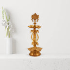 SVARUP 14 Inch Gold Color Brass Multi-Slot Chakra Diya: for Temple Aarti, Camphor Burn & Table Mandir. Handheld.