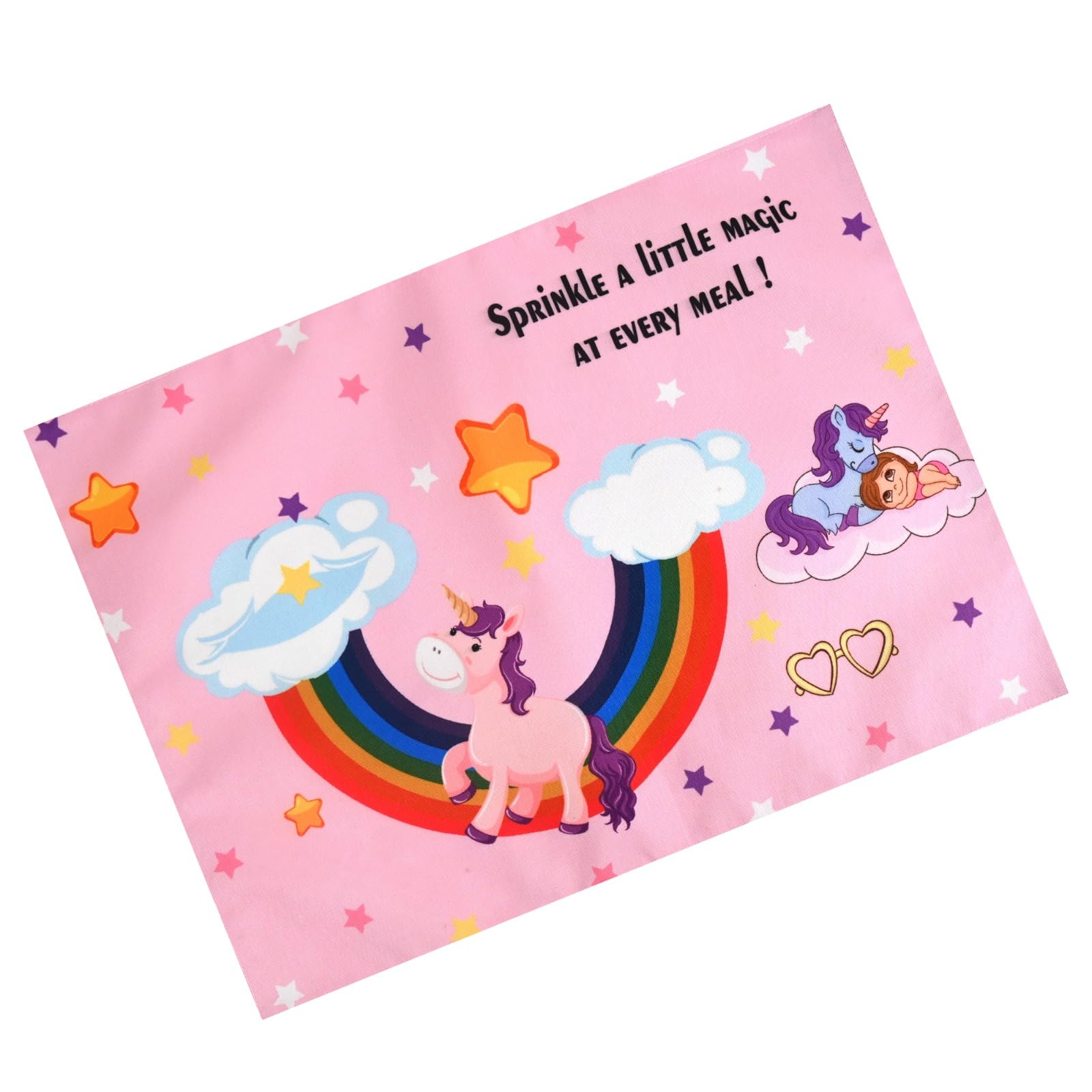 PRAKARTIK BY INDUARTS Dining Table Mats Set of 2 - Unicorm Girly Theme,Digital Print, Washable, Indoor/Outdoor, Heat-Proof, Water Resistant, Wipe & Clean (47X33 cm) Pink Kafalo