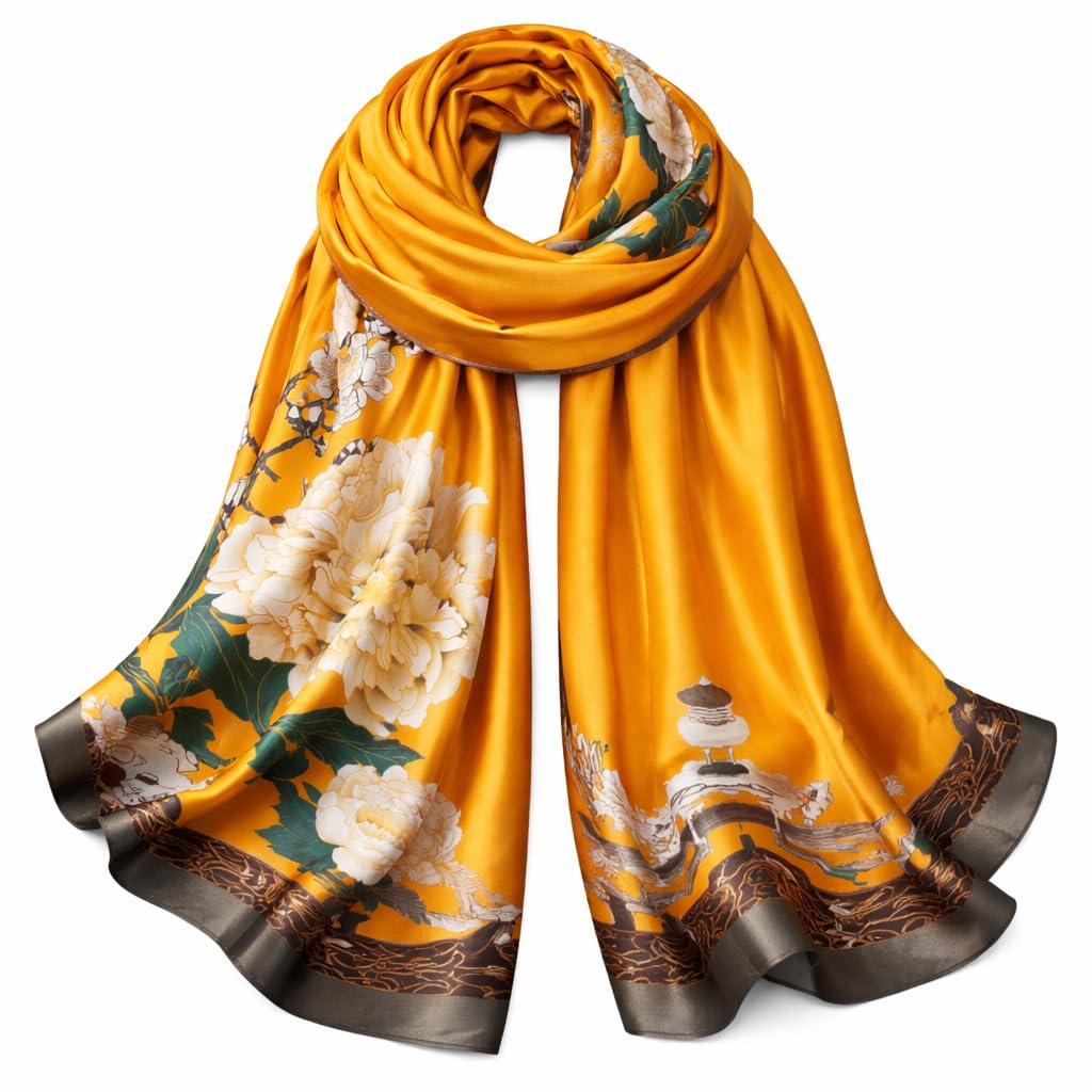 SWANKY Silk Stoles For Women Stylish Latest, Scarf for ladies & Girls, Head Neck Scarves, duppatta for girls (Yellow)