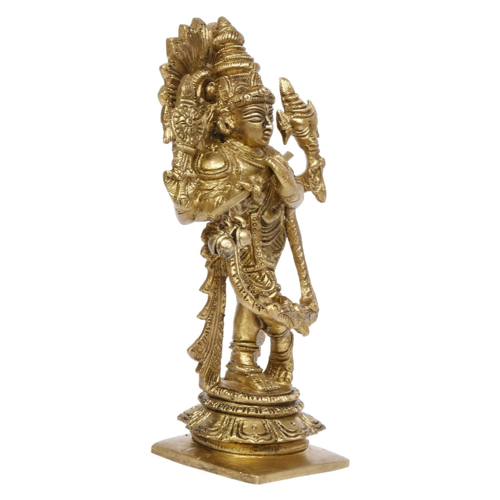 SVARUP Brass Idol of Krishna with Flute in Hand Gold Color 5.5 Inch Height