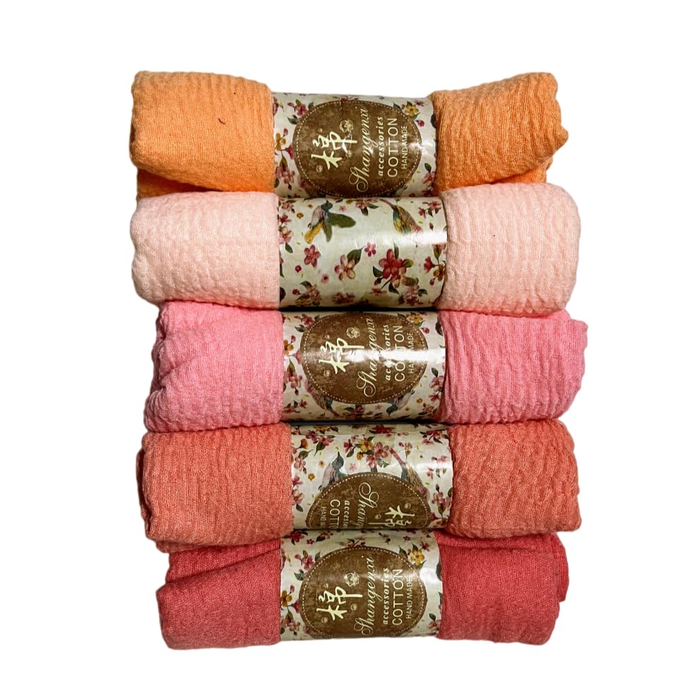 IBA ISBA COLLECTIONS Women's Crinkle Cotton Scarf, Stoles, Hijab (80 x 190 Cms) (Combo5Peach)