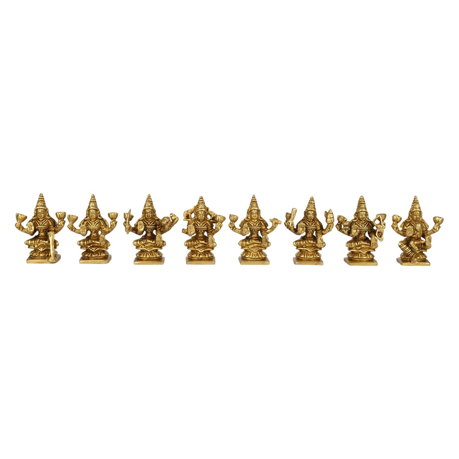 ARTVARKO Brass Ashtalakshmi Ashta Lakshmi Set for Diwali Pooja Mandir Temple Office Decor Height 3.5 Inches Weight 2.5 KG
